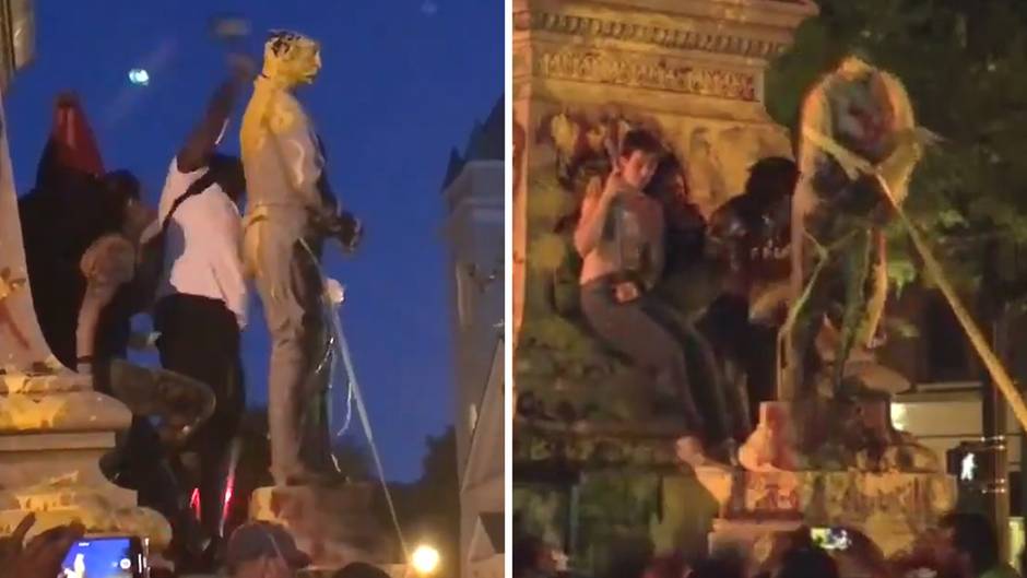 Portsmouth, Virginia: Niedergerissene Statue fällt auf Demo-Teilnehmer und verletzt ihn schwer.